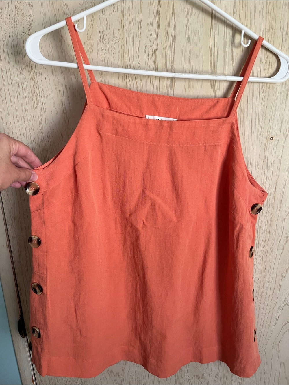 Anthropologie MINE Button Side Linen Swing Tank Mango Orange Sz M